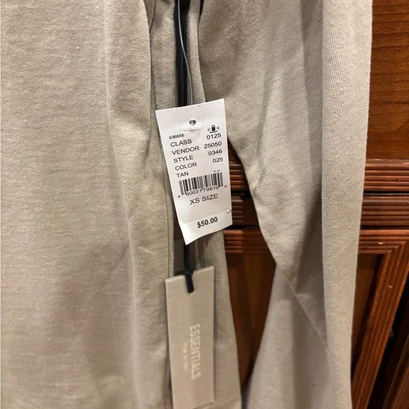 New! Essentials Men's Long Sleeve Shirt in Light Beige - Picture 2 of 3